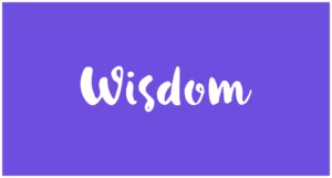 White hand-drawn “Wisdom” wordmark centered on a solid purple background.